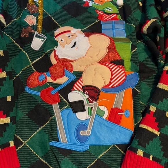 Ugly Christmas Sweater Santa Exercising Biking Cycling NEW 3X Cookies Milk - Picture 2 of 6